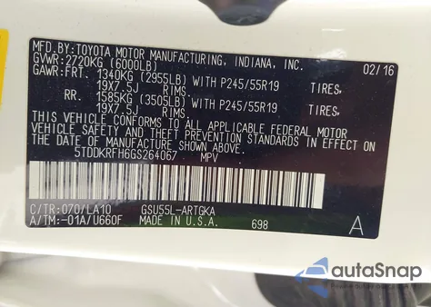 2016 Toyota Highlander Limited V6 from USA, damaged, VIN 5TDDKRFH6GS264067